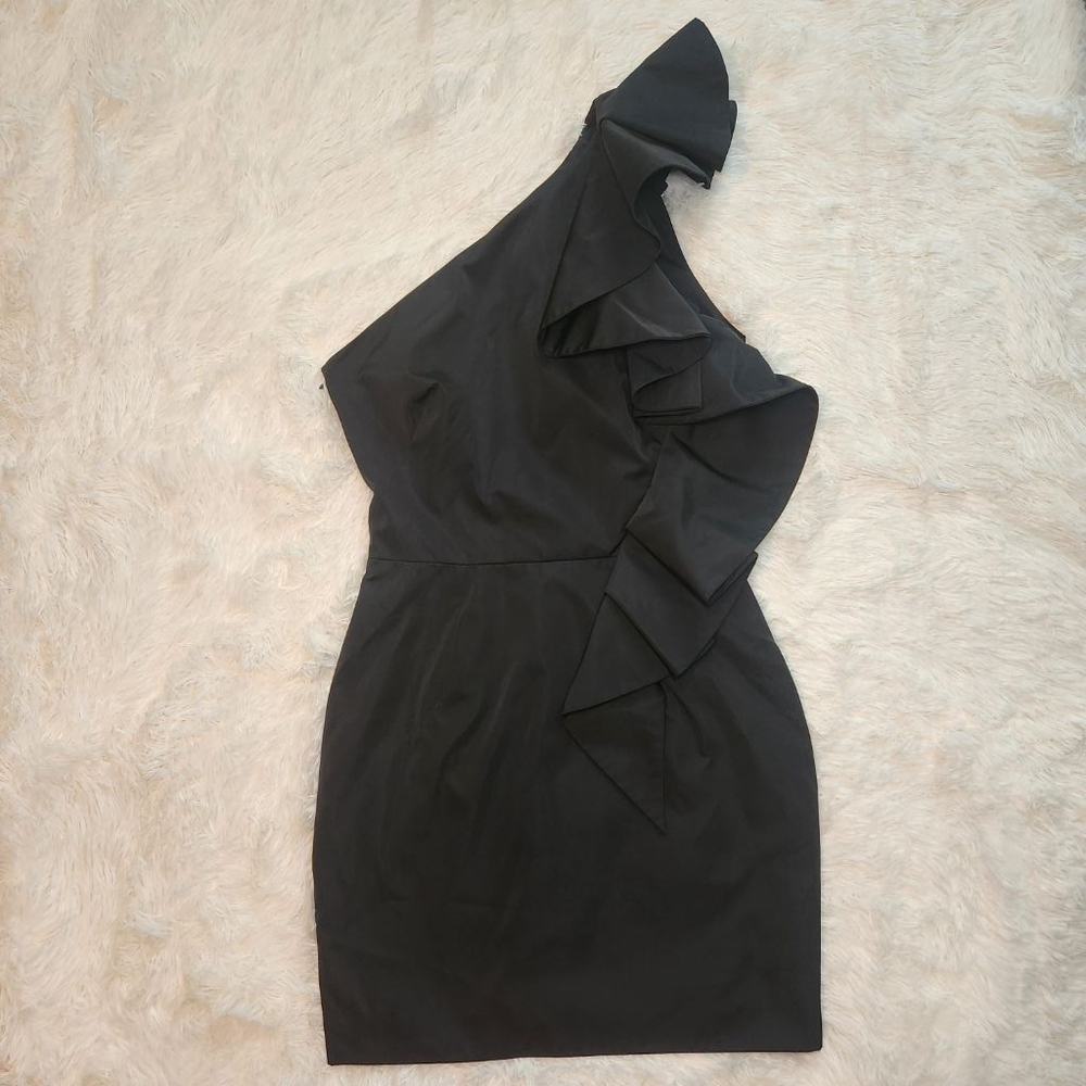 Alexandre Vauthier One Shoulder Ruffle Sleeve Black Mini Dress